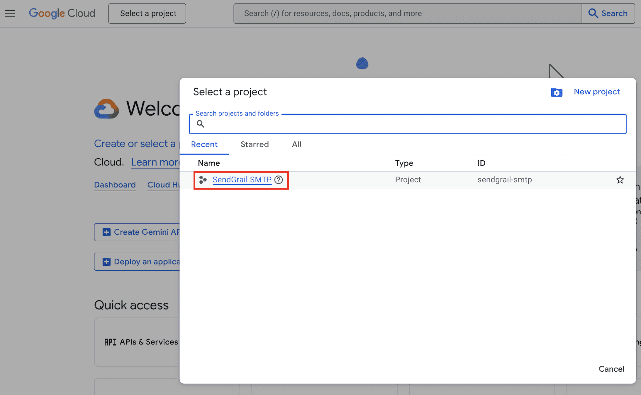 Click SendGrail SMTP in the picker