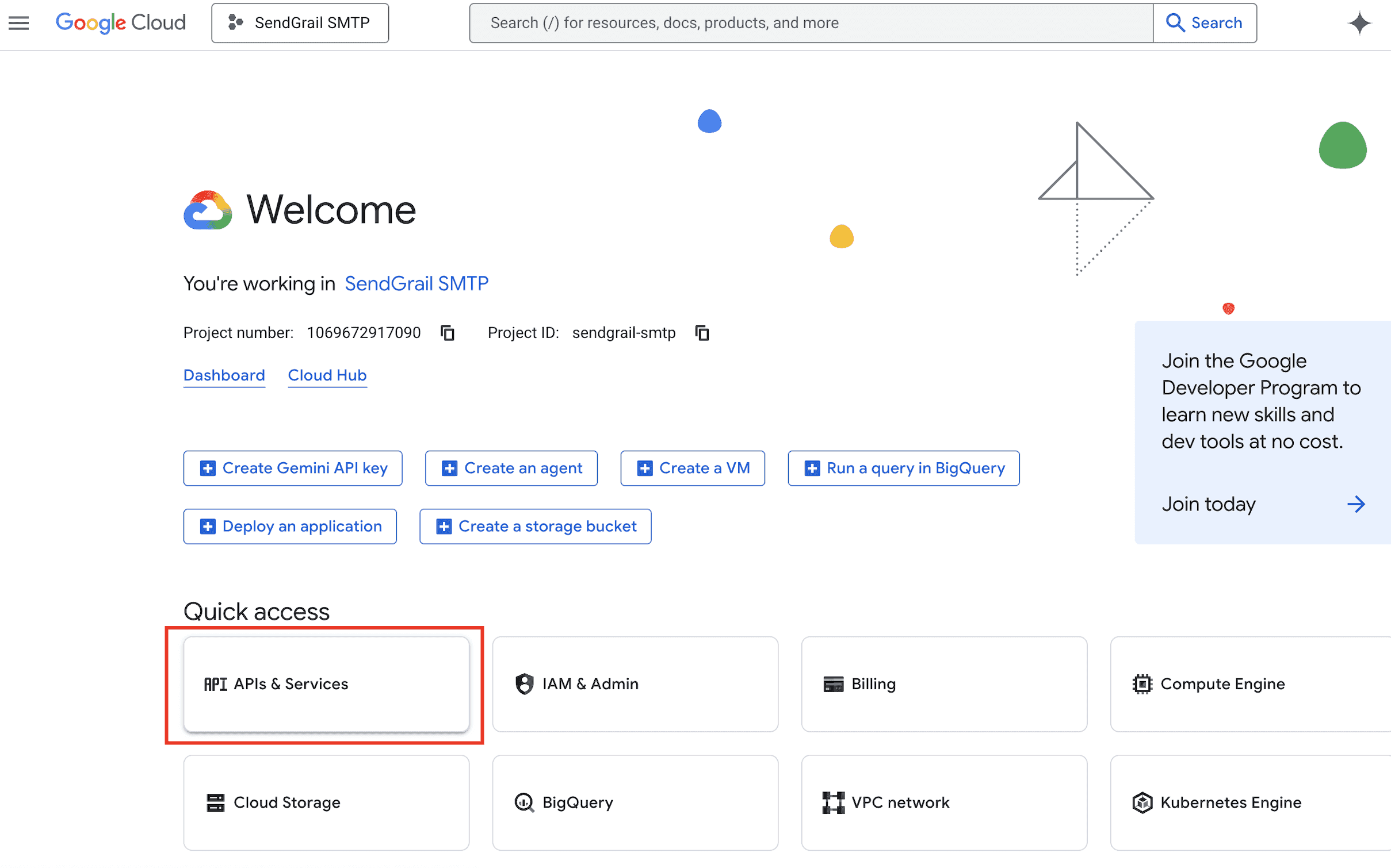 Quick access → APIs & Services