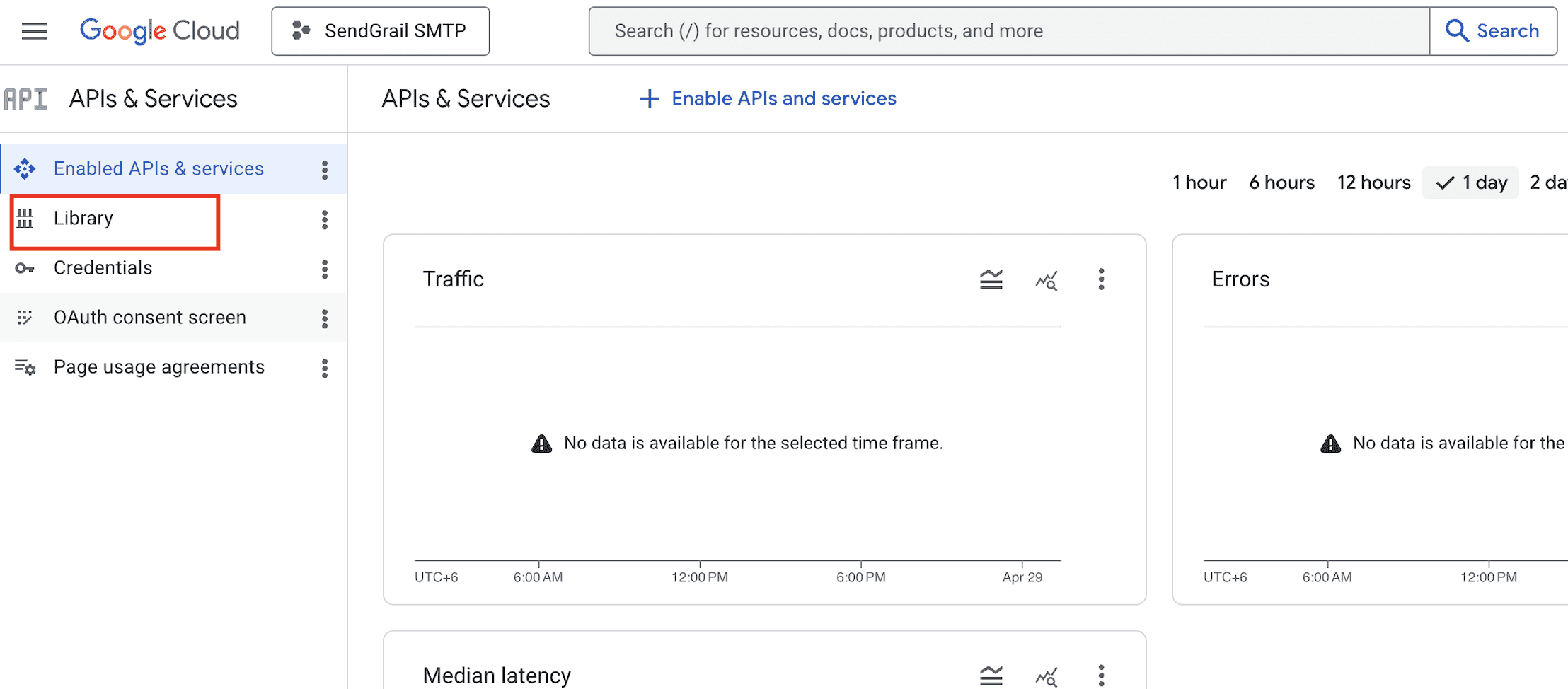 APIs & Services left sidebar → Library