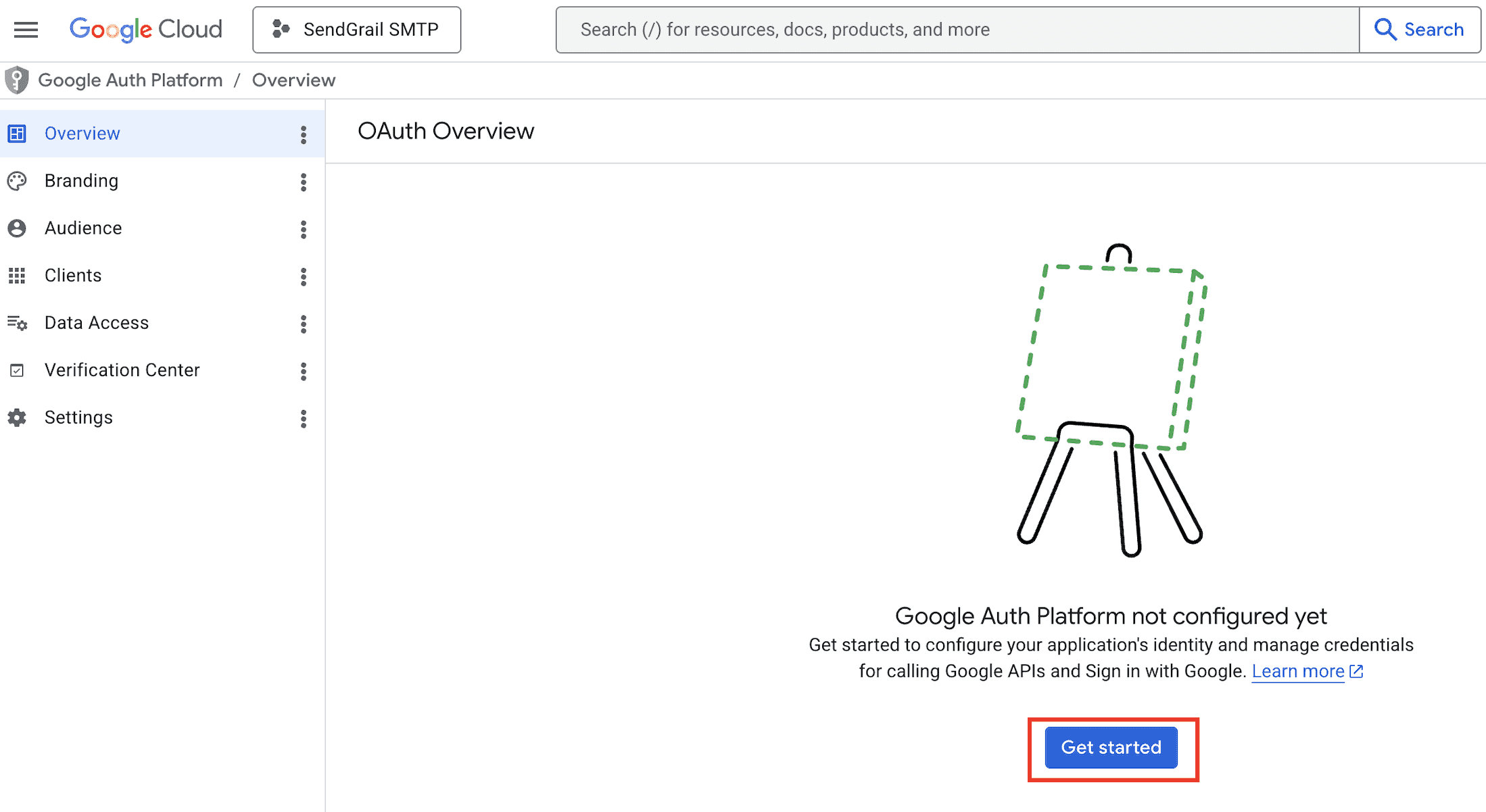 Click Get started on Google Auth Platform
