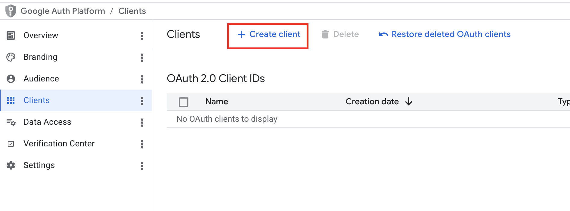 Click + Create client