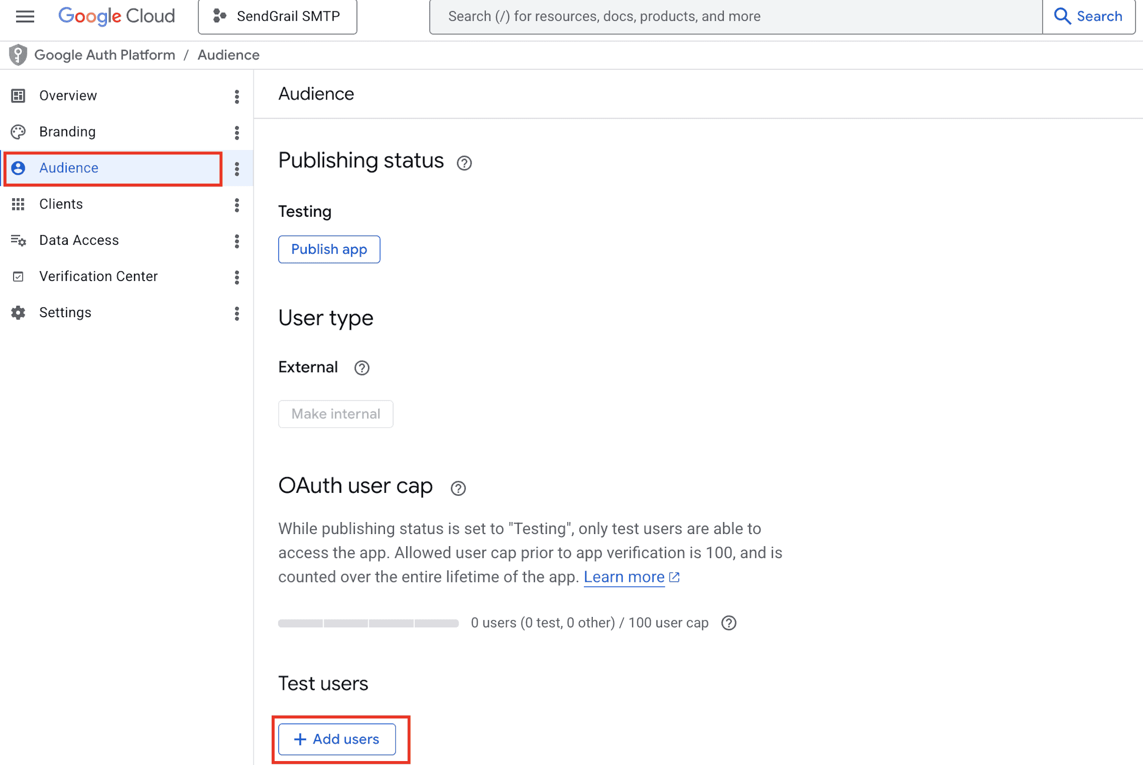 Audience → Test users → + Add users