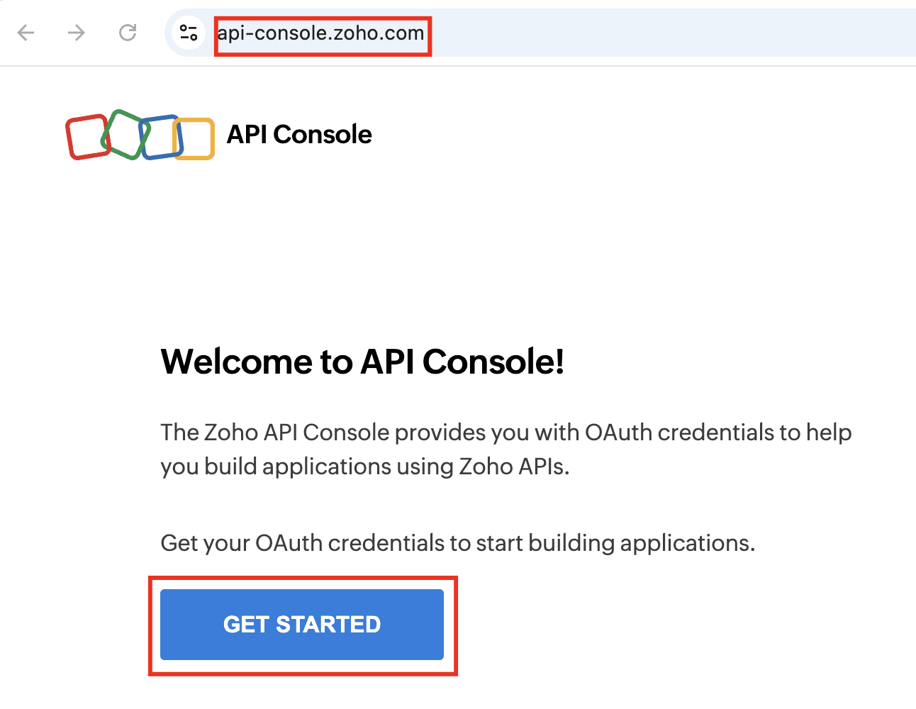 Zoho API Console — Get Started
