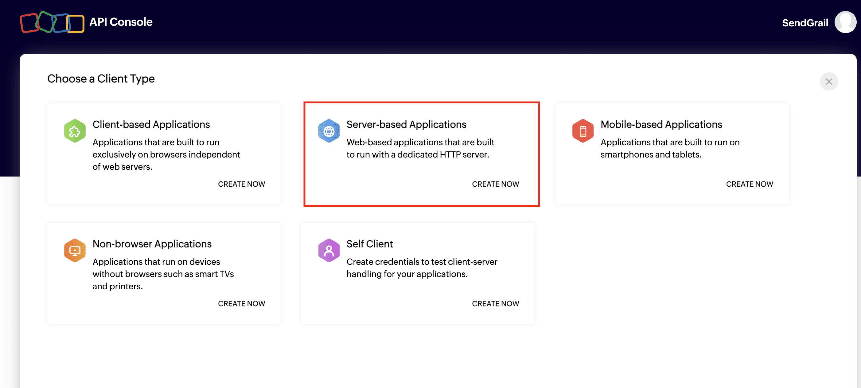 Choose a Client Type — Server-based Applications