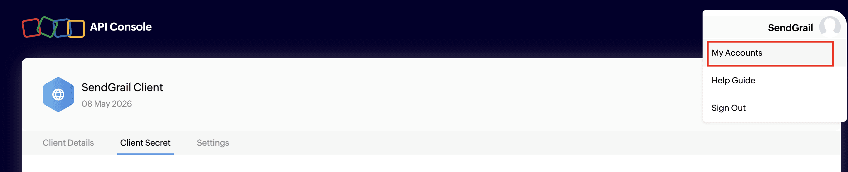 API Console — My Accounts
