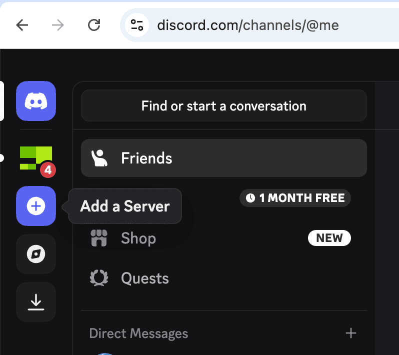 Discord sidebar — Add a Server