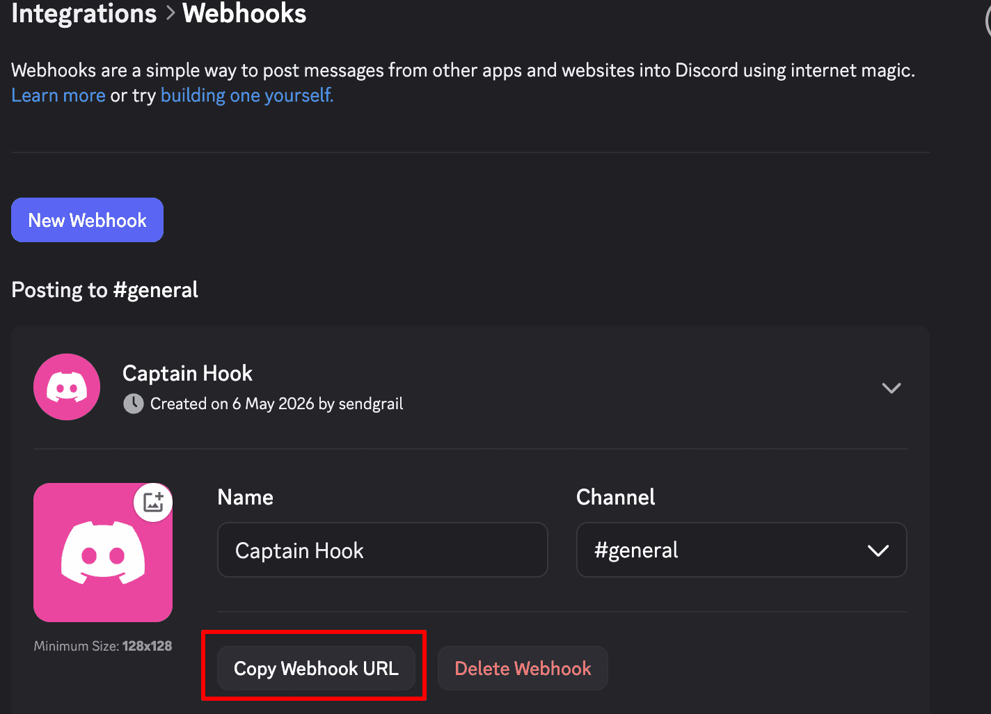 Copy Webhook URL