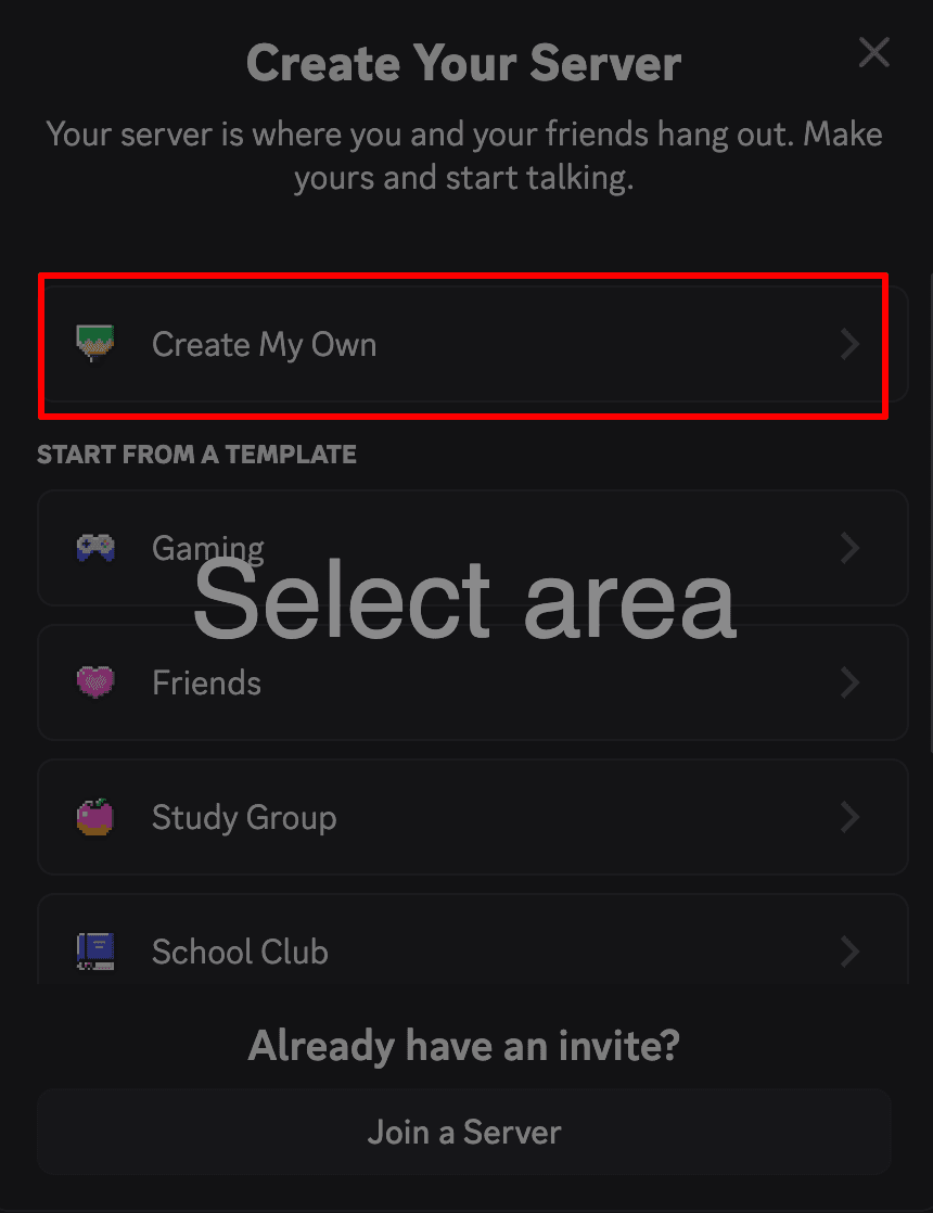 Create Your Server → Create My Own