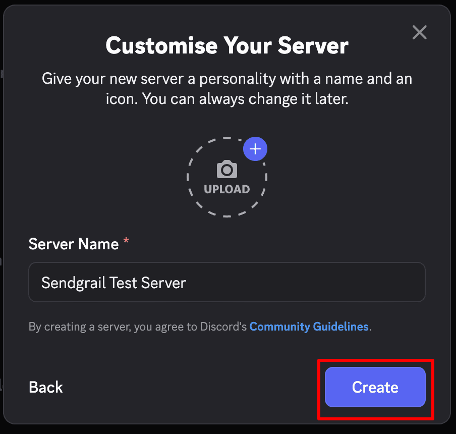 Customise Your Server — name + Create