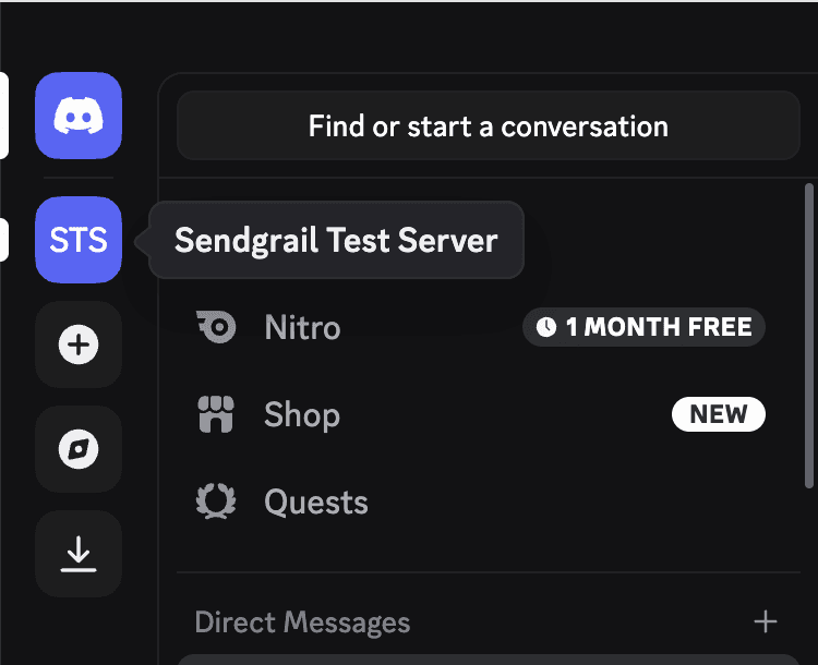 New server in sidebar