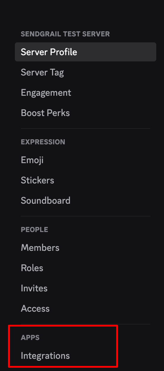Server Settings sidebar → Integrations