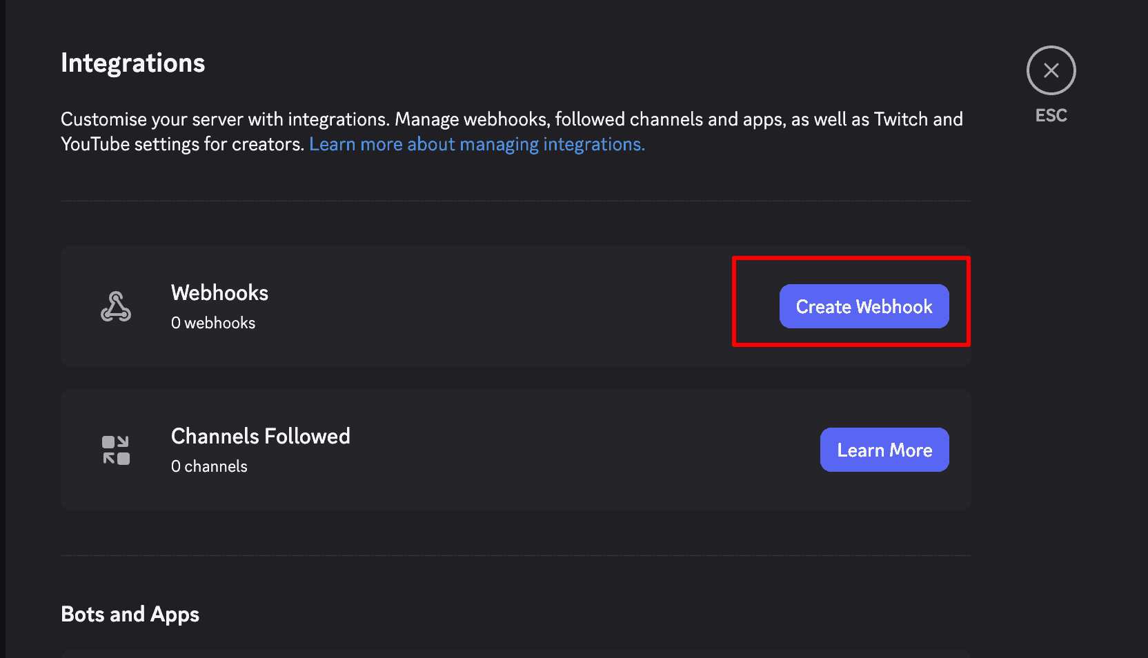Integrations → Create Webhook