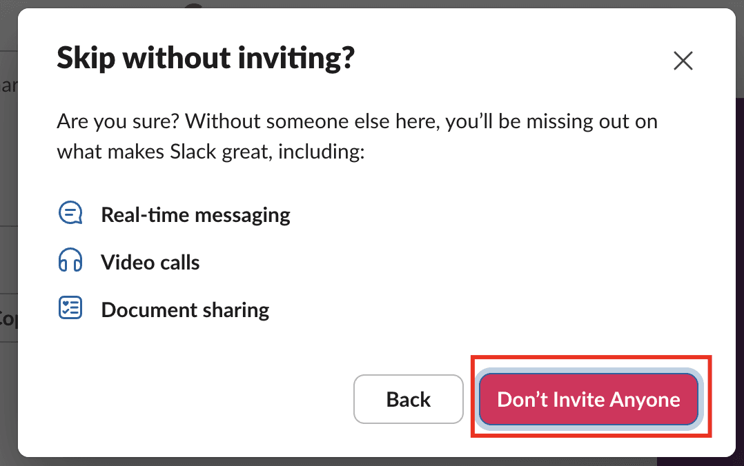 Skip without inviting? → Don't Invite Anyone