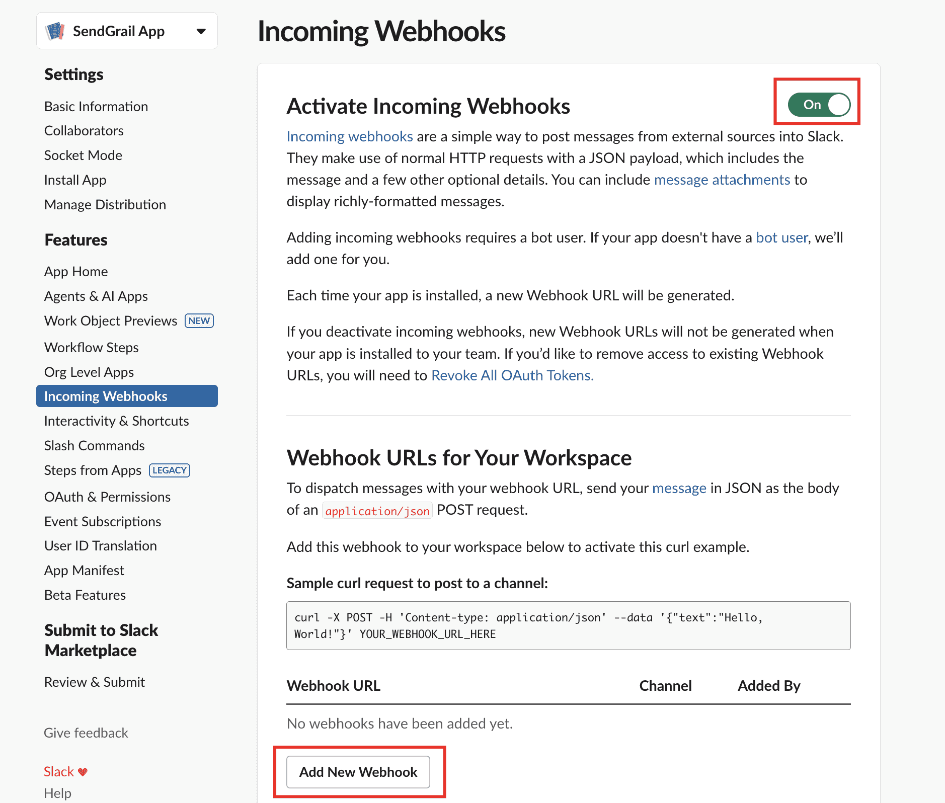 Activate Incoming Webhooks → Add New Webhook