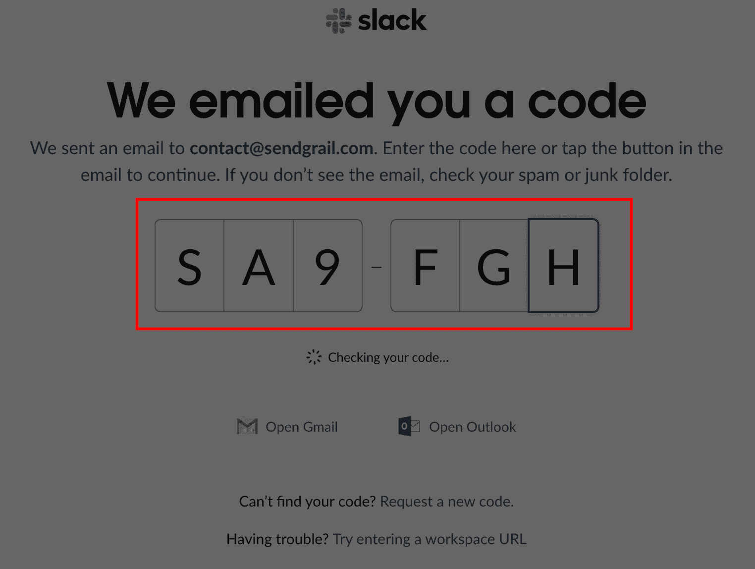 We emailed you a code → enter code