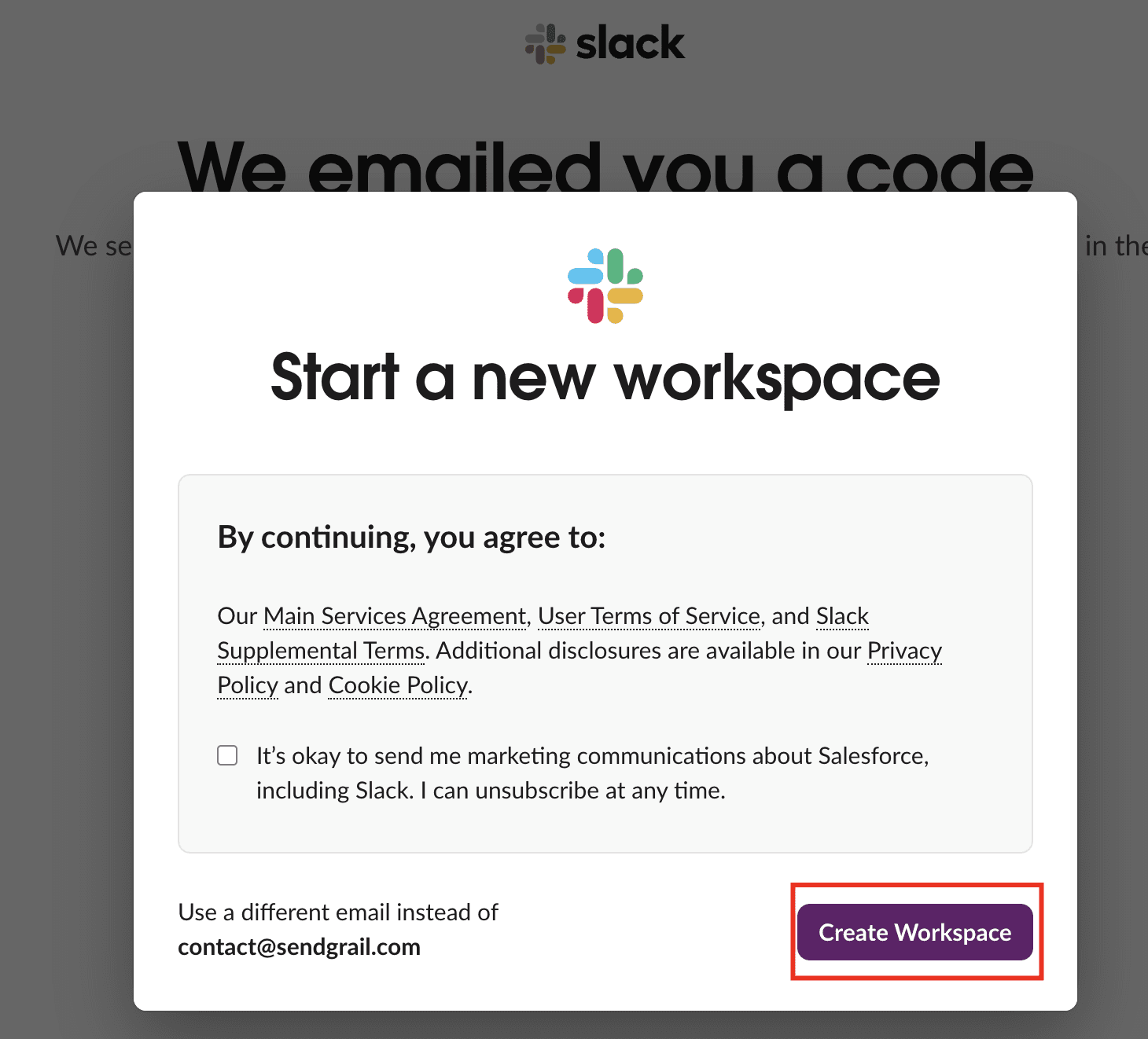 Start a new workspace → Create Workspace