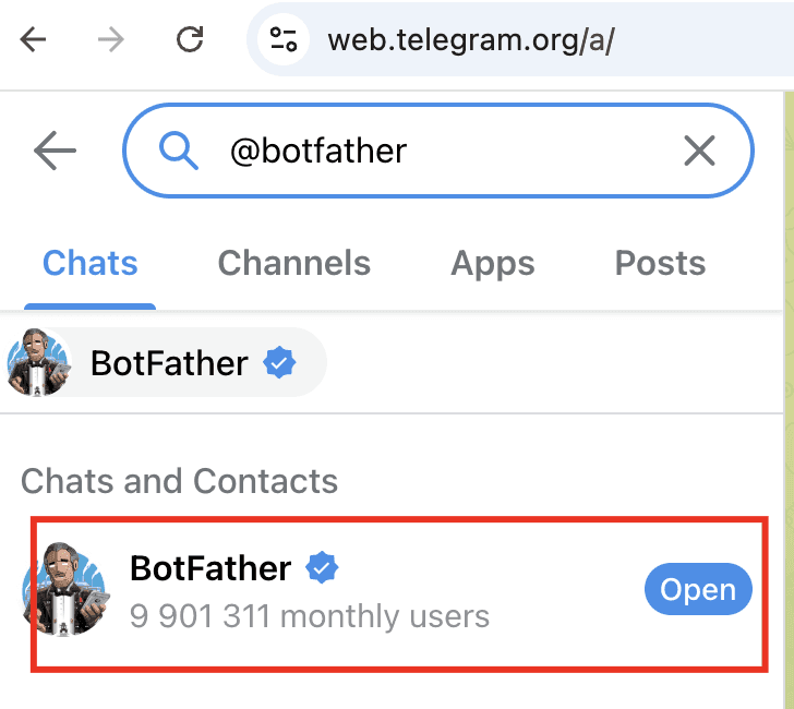 Telegram search → @BotFather