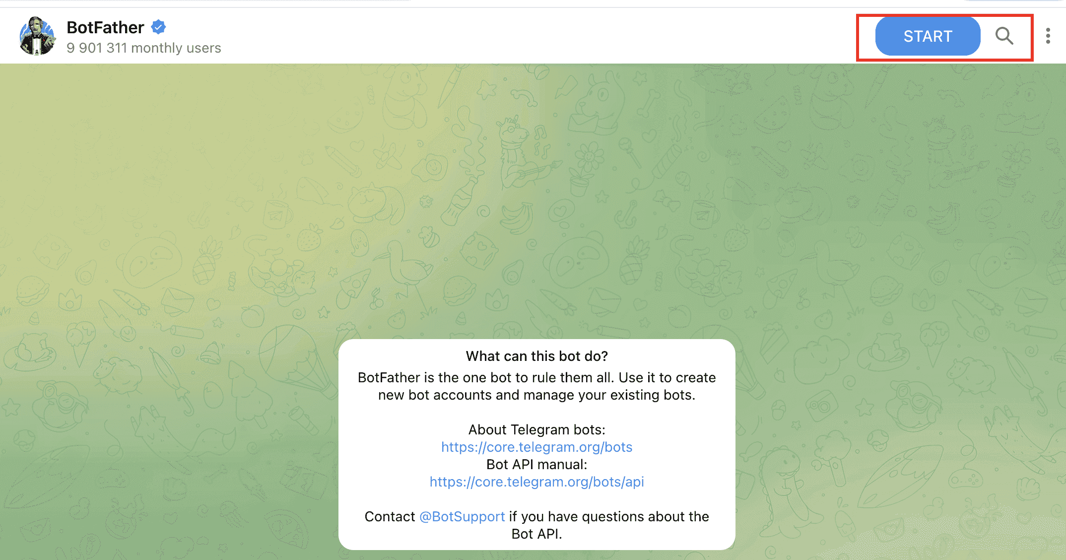 BotFather chat → START