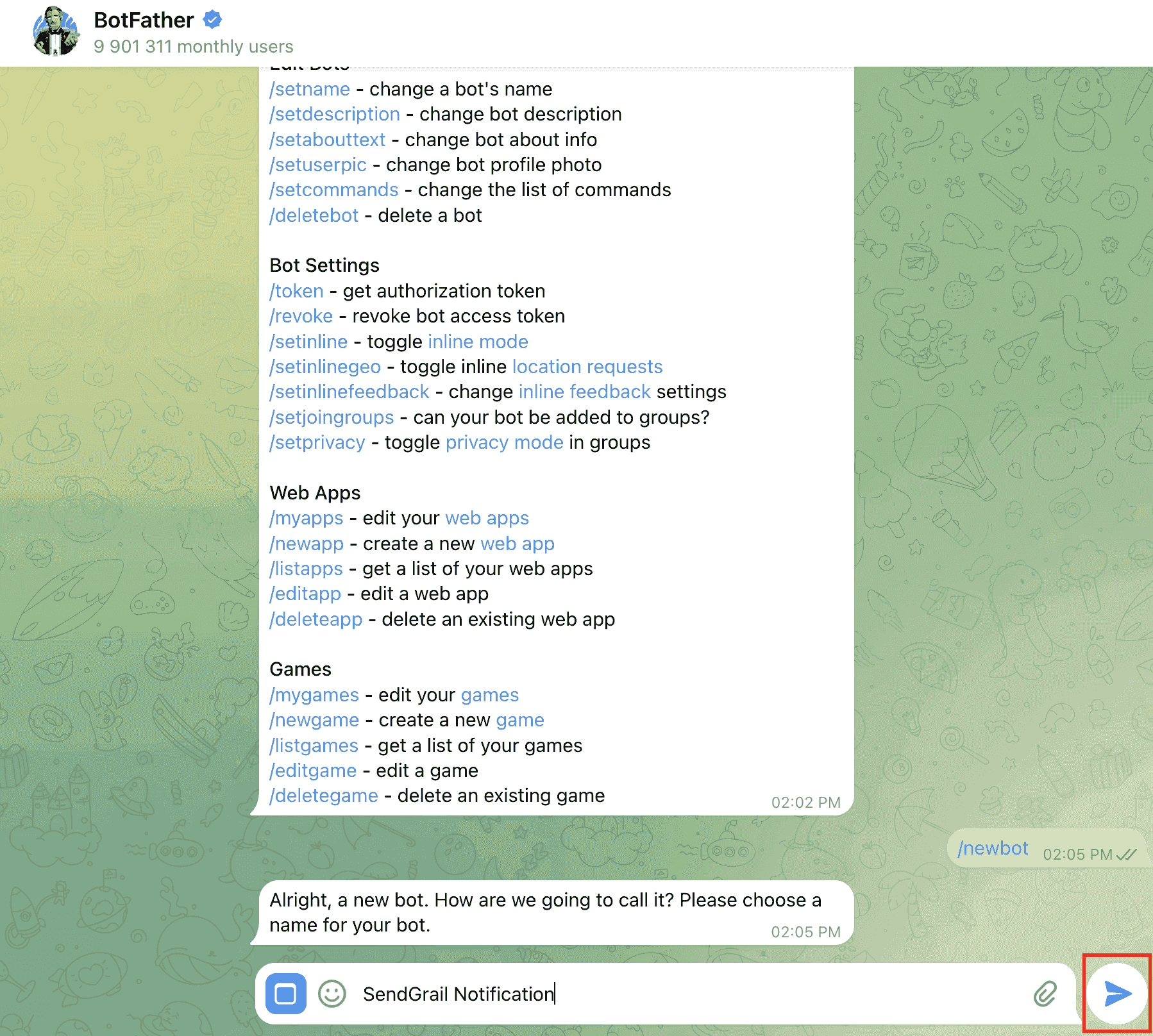 Bot display name → SendGrail Notification