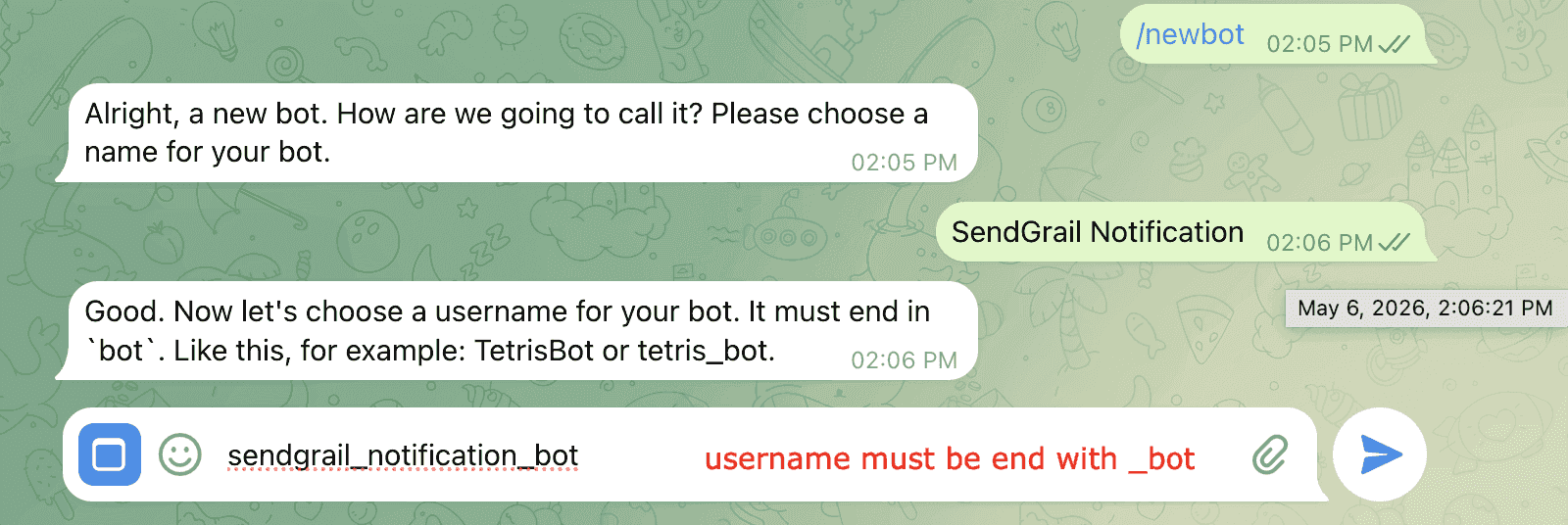 Bot username → must end with _bot